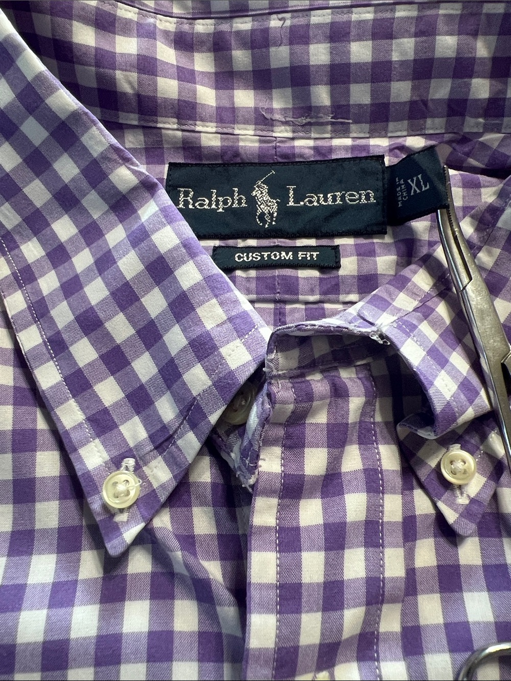 Ralph Lauren Custom Fit Men’s XL Lavender White Gingham Button Down Shirt
